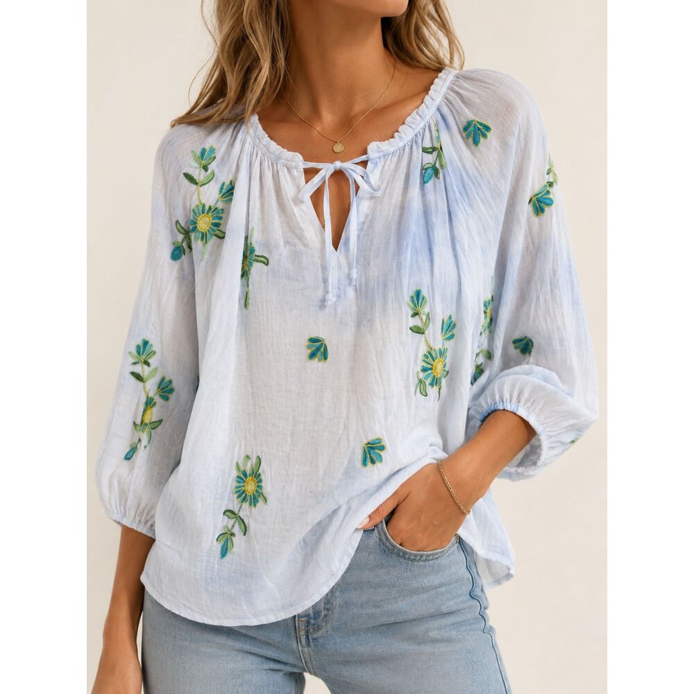 Anthropologie Figueroa & Flower Embroidered Boho Peasant Blouse 3X Top
